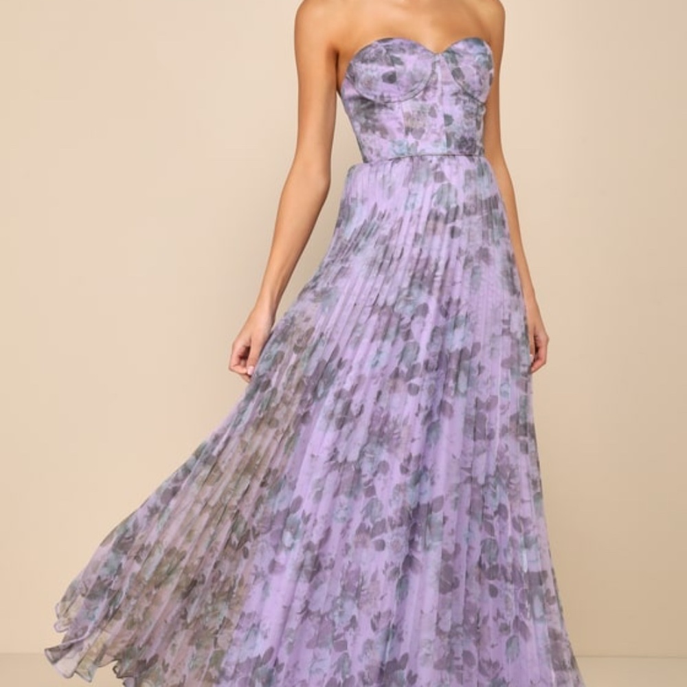 Lulus Most Beautiful Day Purple Multi Floral Print Organza Maxi Dress - Size M